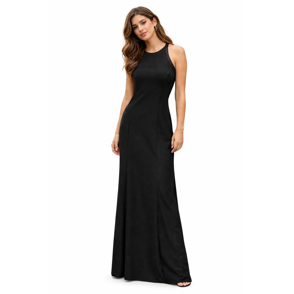 Reggio for Rimini Womens 4 Black Maxi Dress Sleeveless Formal Evening Beaded